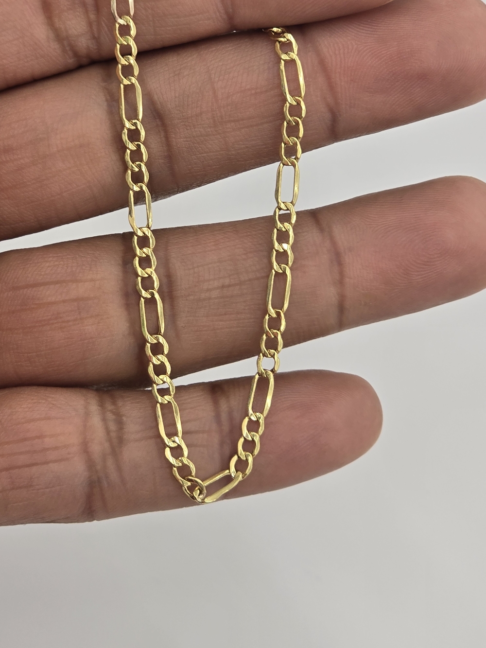 10kt Real Gold Figaro Bracelet 3.2 Mm 8 Inch